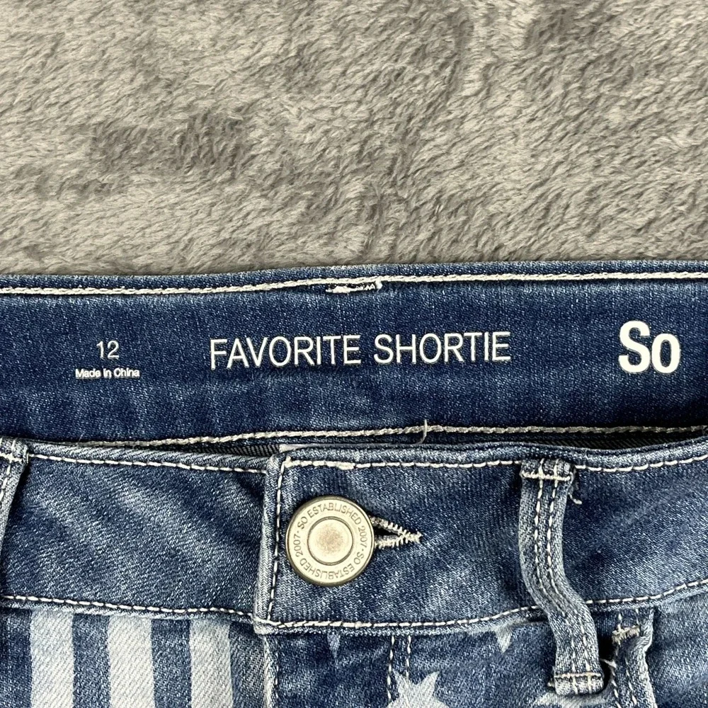 So Favorite Shortie Shorts Girls 12 Blue Denim American Flag Cotton Cuffed Hem